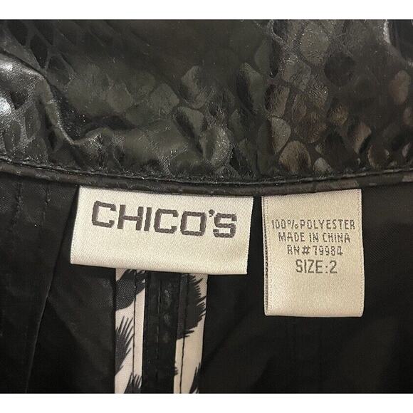 Chico’s Womens Jacket Coat Sz 2 Black Snake Print Mid Length Belted Lightweight - Picture 6 of 6